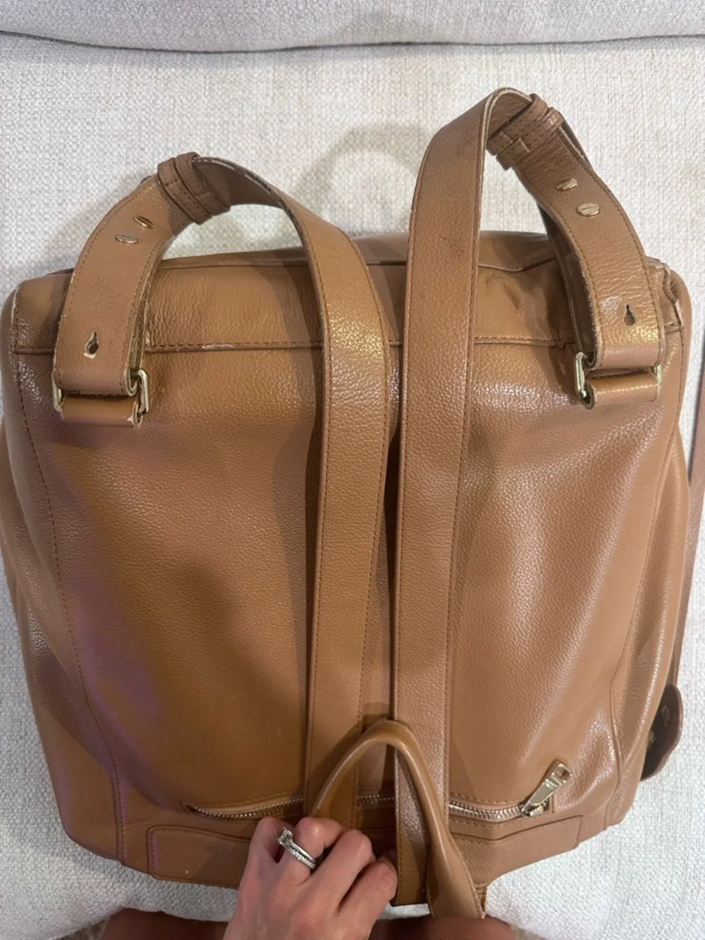 Mina Baie Leather Harper Baby Bag in Tan & Neoprene diaper changing pad